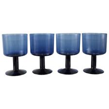 Lot Set 4 Orrefors Picnic Midnight Blue Crystal Goblets Wine Glasses Sweden 6 in picture