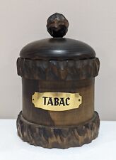 Vintage Carved Wood Humidor Tabac Jar Cigar Tobacco Pipe Round Lid Tobacciana  picture