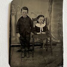Antique Tintype Photograph Working Class Children Photo Stand Great Composition picture