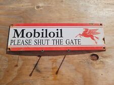 VINTAGE MOBIL PORCELAIN SIGN GAS MOBILOIL SERVICE MECHANIC PEGASUS SHUT THE GATE picture