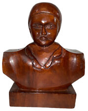 Old World Figure Bust Japanese Statue Decorative Heavy Mahogany Collectable picture