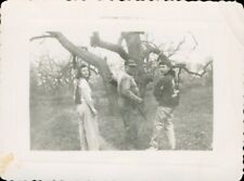 Vintage 1948 Black and White Photo Man Women Hunting Gun Outdoors Woods Nature picture