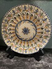 Handpainted Art Pottery Flower Multicolor Wall Hanging Plate Signed 9.5