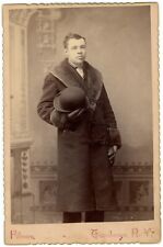 Circa 1880'S Cabinet Card Dapper Man Fur Coat Derby Hat Fillmore Ticonderoga, NY picture