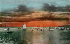 DB Postcard CA M110 Sunset on San Diego Bay Sail Boats Ships Pacific Ocean  picture