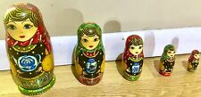signed NOVOSYOLOVO antique Matryoshka RUSSIAN NESTING DOLLS wood hand painted X5 picture