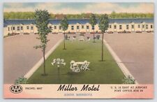 Linen~Miller Motel~Austin Minnesota~Courtyard~Tables & Chairs~Bldgs~Trees~Vtg PC picture