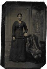 Tintype Photograph Beautiful Woman Standing Full Length with Paper Frame picture