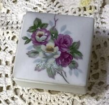 Imports Japan ceramic footed trinket box with Candle/ flowers, 2