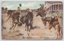 Western~Cowboy Race With Wild Bronchos~c1906~PM 1921~Rodeo Boys~Crowded Stands picture