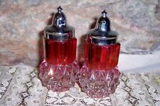 vintage indiana glass kings crown diamond point ruby salt & pepper shakers picture