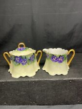 Vintage ZS & Co Porcelain Pansy Creamer And Sugar Bowl With Lid Bavaria READ picture