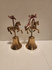 Vintage Brass Bell - Carousell Horse with Ribbon - Medium Size Novelty Set Of 2 picture