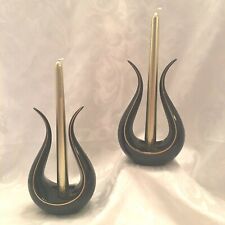 LENOX BLACK PORCELAIN LYRE SHAPE CANDLE HOLDERS WITH 24k GOLD TRIM-REDUCED picture