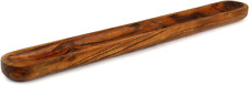 Hand-Carved Acacia Wood Long Olive Tray Canoe Style Perfect for Dinner Rolls, or picture