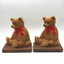 Pair Vtg 1984 Dept 56 Ceramic Teddy Bear Bookends Red Bow Nursery Kids Room 7