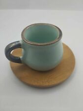 Mini coffee cup ceramic Turquoise color  with wooden cup saucer picture