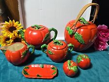Vintage Tomato Ware 10pc Set - Teapot, Creamer, Sugar, Salt, Pepper, Biscuit... picture