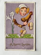Stecher Vintage Antique Easter Postcard Fadeaway Art Girl With Chicken picture