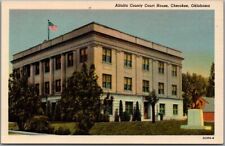 Cherokee, Oklahoma Linen Postcard ALFALFA COUNTY COURT HOUSE / Street View picture
