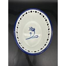 Vintage Enamel Bread Proofing Bowl EUC Blue White picture