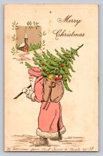 c1910 Pink Santa Claus Tree Church Ornaments Toys Christmas  P204X picture