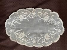 Antique Edwardian French Fine Linon Doily hand embroidery - Floral design - 34cm picture