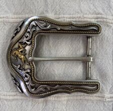Vintage Bucking Bronco Belt Buckle Cowboy Western Rodeo Horse Sterling Chrome picture