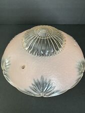 Vtg Art Deco Pink & Clear Glass Three Hole Ceiling Light Shade. picture
