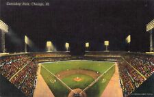 Comiskey Park Baseball Stadium at Night Chicago Illinois White Sox Linen c1940s picture