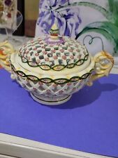 Vintage Meissen Style Reticulated Porcelain Bowl Unknown Artist Marking picture