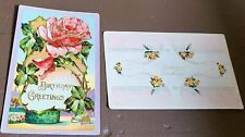 2 Antique Birthday Greetings Postcards Roses Embossed picture
