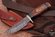 8”Handmade DamascusSteel Knife w/ dark wood handle/leather sheath ZH13/hunting picture