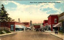 Lisbon Falls, ME Maine  MAIN STREET SCENE Co-Op Grocery Store  1919 Postcard picture