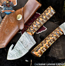 CSFIF Handmade Skinner Knife w/Gut Hook Twist Damascus Hard Wood Gift picture