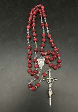 Vintage Catholic Italy Rosary Johannes Paulus John Paul II Wood Red Beads picture
