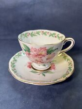 Gladstone Bone China England 'Laurel Time' Pink Hibiscus Teacup and Saucer 5491 picture