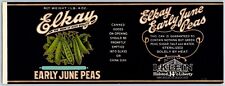 Elkay Early June Peas Paper Can Label Halsted 14th & Liberty c1920's VGC picture