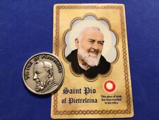 St Padre Pio Pocket Token Healing Pray Hope Don't Worry Saint Relic Card picture