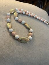 VTG MADE IN JAPAN NECKLACE WHITE PINK PALE GREEN BEADS WITH GOLD TONE ACC. 28” picture