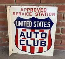 VINTAGE 1950s UNITED STATES AUTO CLUB GAS SERVICE STATION METAL CAR FLANGE SIGN picture