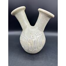 Pottery Wedding Vase Native American Artwork on Sides No Handle EUC Vintage picture