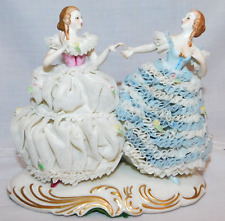 MZ Irish Dresden Lace Two Ladies Dancing Porcelain Figurine picture