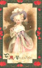 1911 John Winsch fancy LADY heart frame  embossed VALENTINE postcard picture