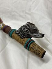 Decorative Wolf Head Southwestern Native American Ceramic Faux Peace Pipe 18” picture