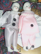 Vintage Retro Porcelain Pierrot Clown Dolls Sad Clown Tear Set of 2 picture