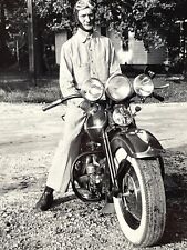 XC Photograph 1950's Old Man Motorcycle Leather Helmet Goggles Artistic View picture