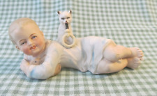 Adorable Antique German Bisque Piano Baby Boy w/Kitten Cat Rattle & Rabbit picture