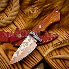 Handmade Damascus Copper Hunting Knife  Exotic Rose Wood Handle Best for Him picture
