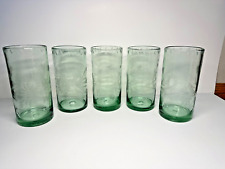 Bobby Flay Green Tint Highball Tumblers Etched Green Flowers Leaves Set 5 picture